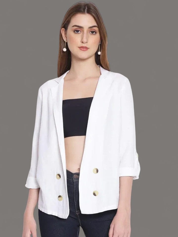 Snow White Button Me Linen Shrug For Stylish Women