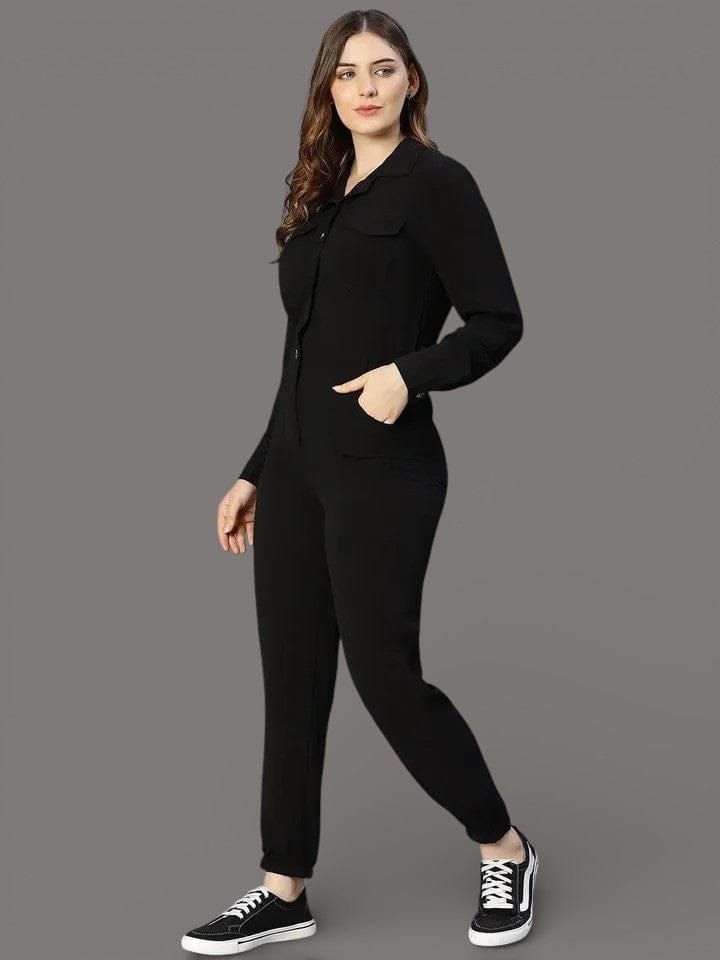 On Trend Black Button-Down Women Jumpsuit