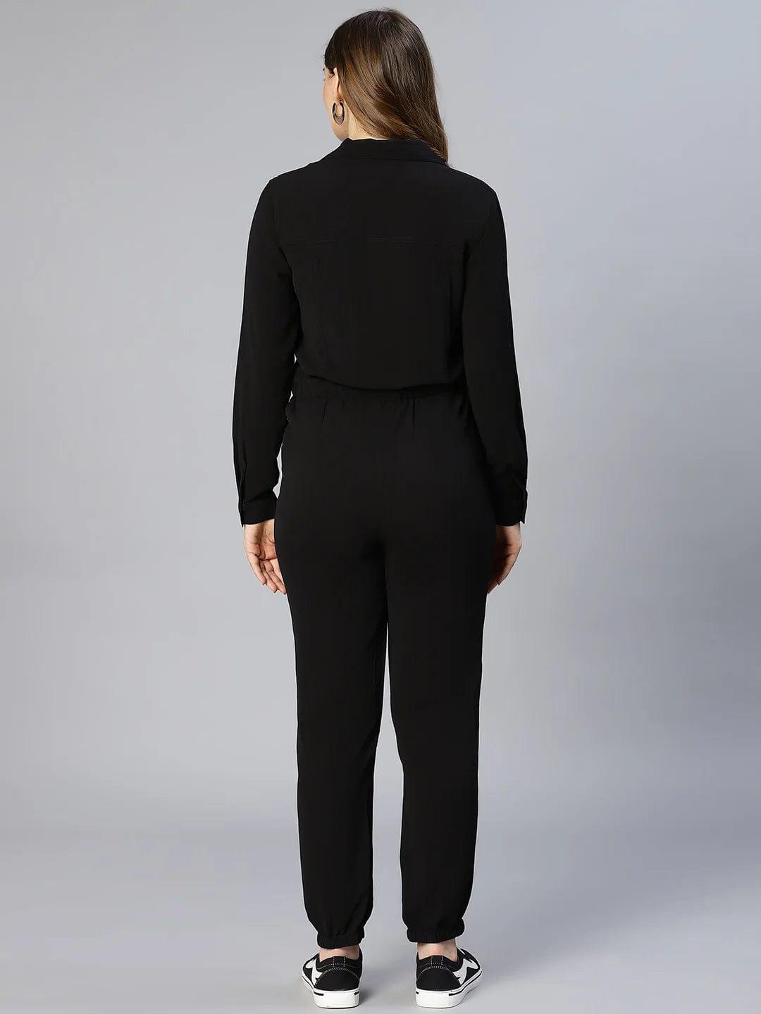 On Trend Black Button-Down Women Jumpsuit