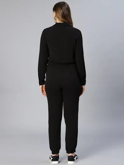 On Trend Black Button-Down Women Jumpsuit For You