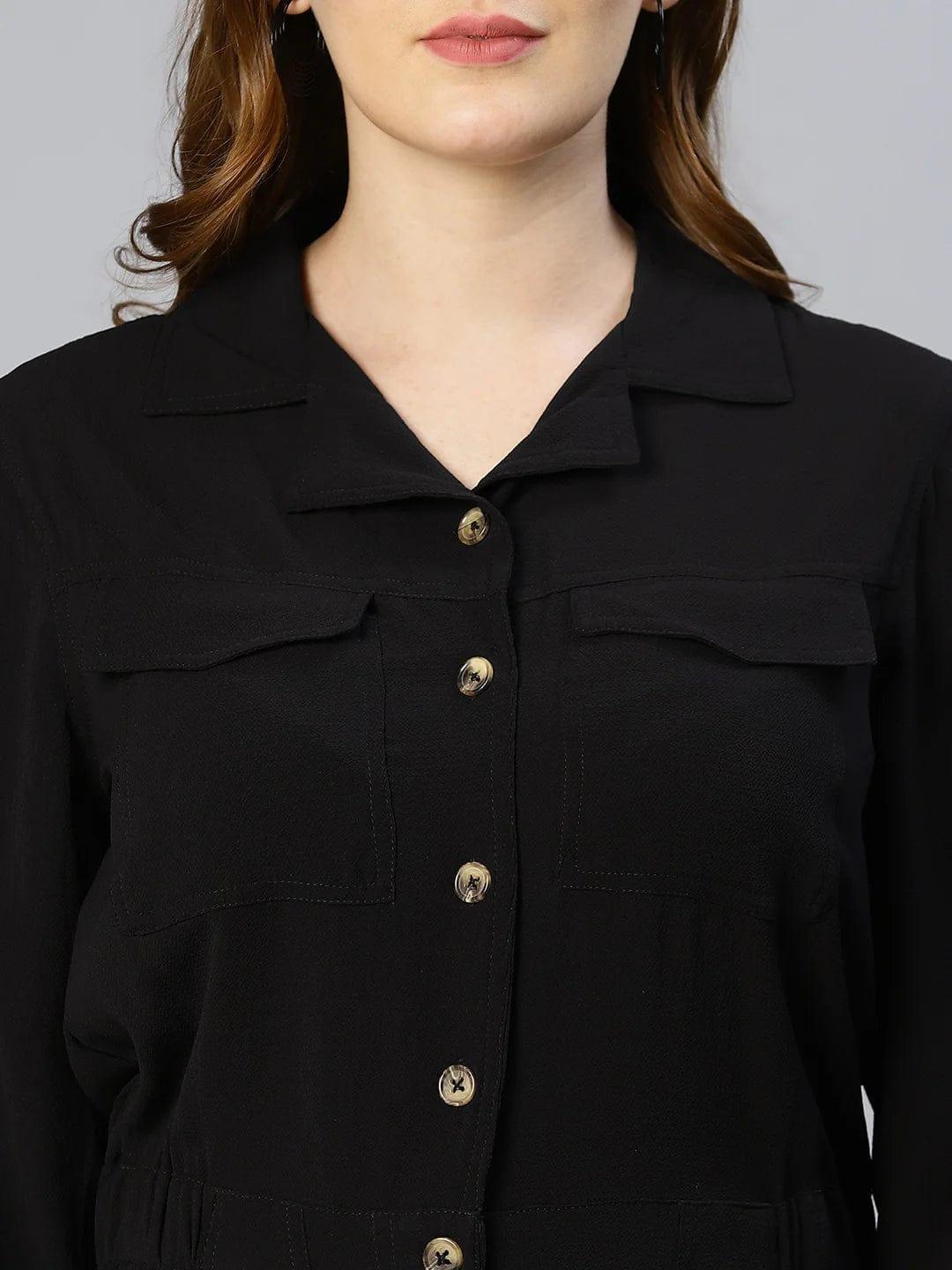 On Trend Black Button-Down Women Jumpsuit