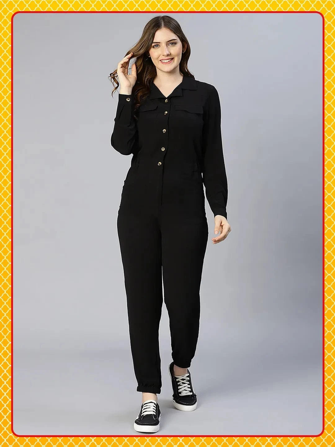 On Trend Black Button-Down Women Jumpsuit