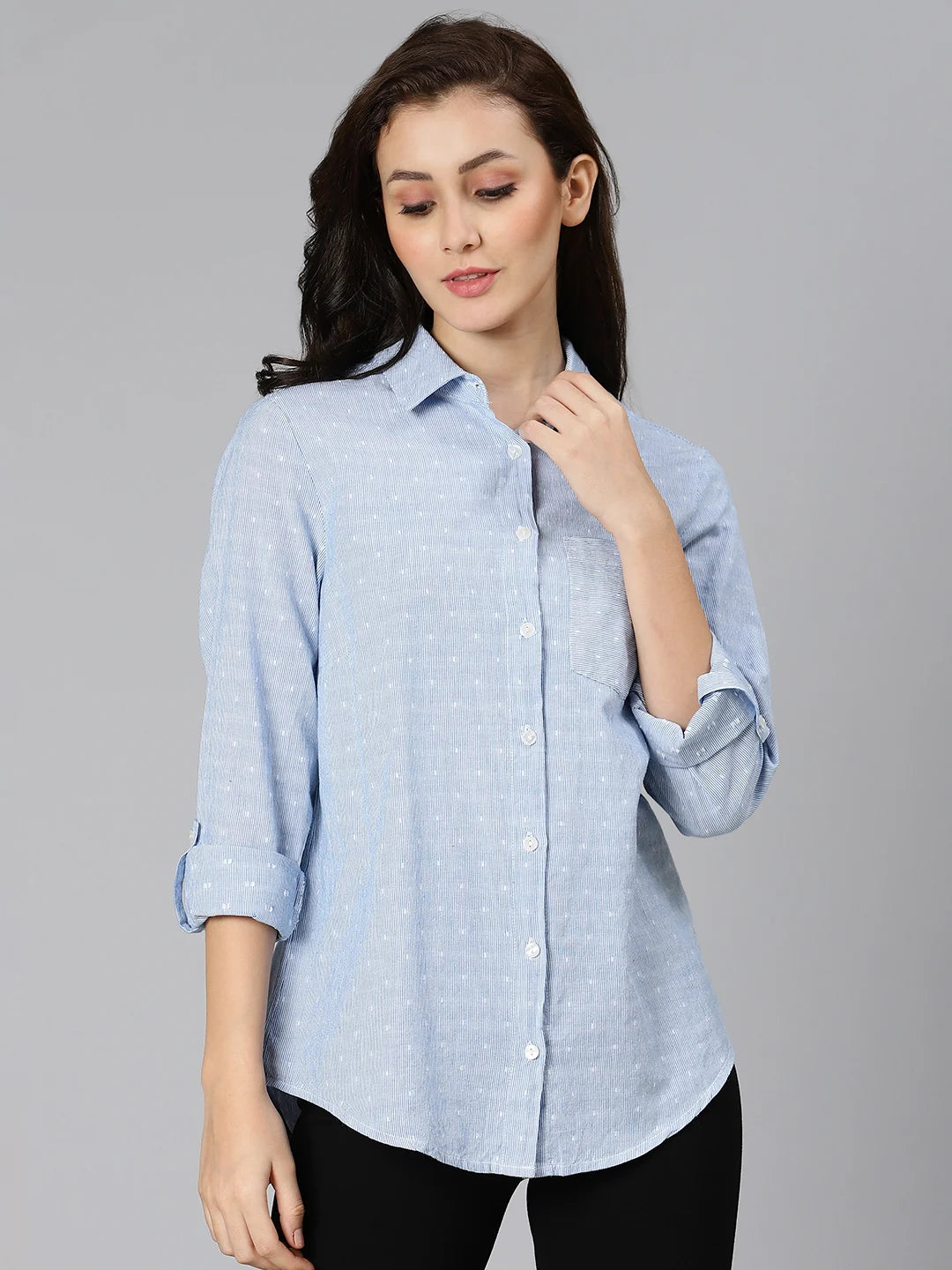 Cambridge Blue Striped Women Shirt For Casual Summer Style