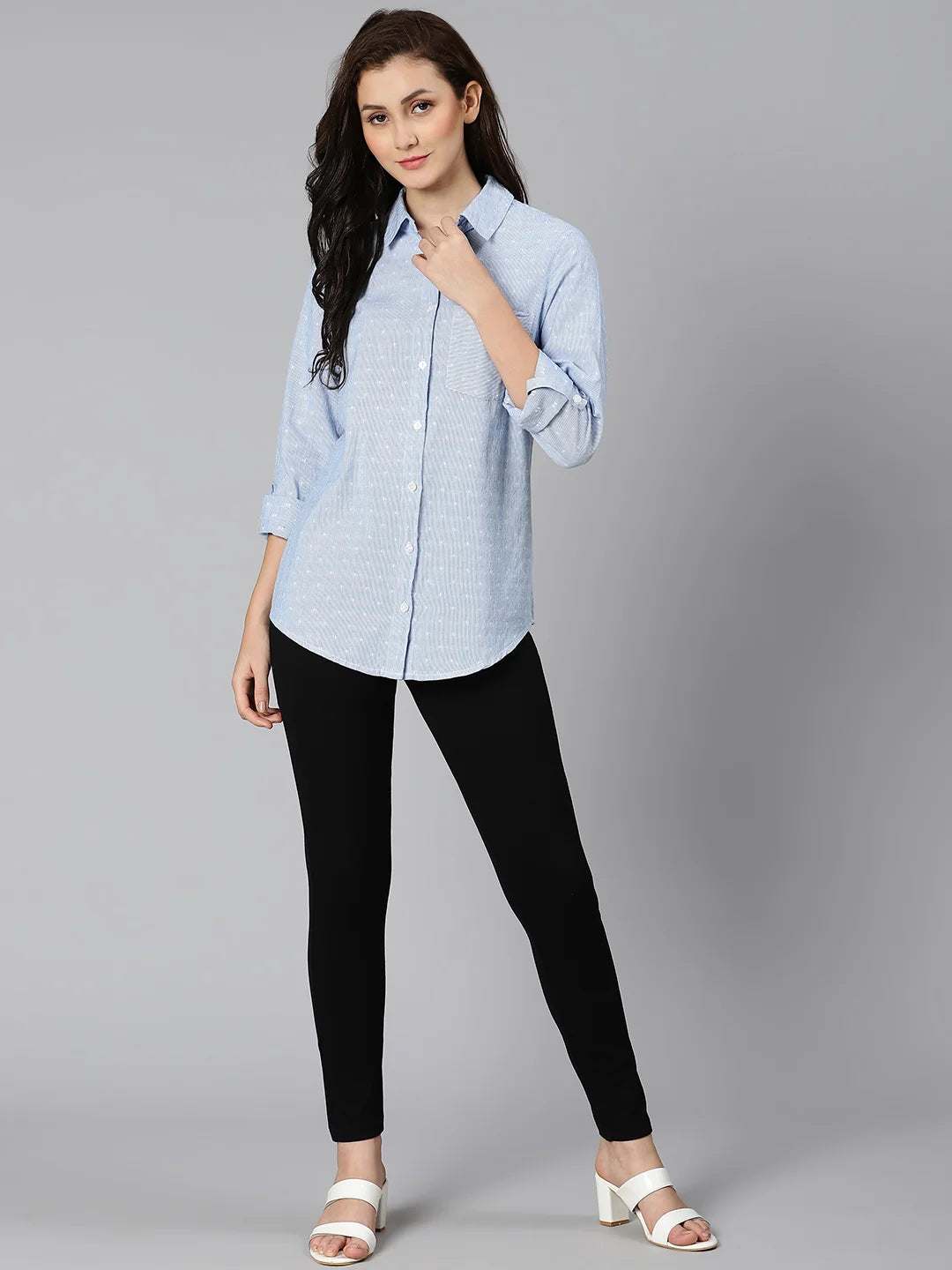 Cambridge Blue Striped Women Shirt For Casual Summer Style