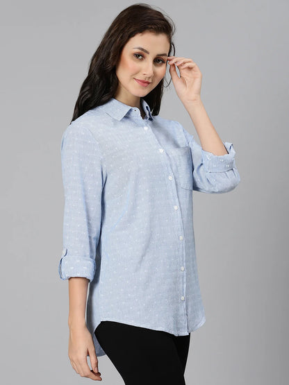 Cambridge Blue Striped Women Shirt For Casual Summer Style