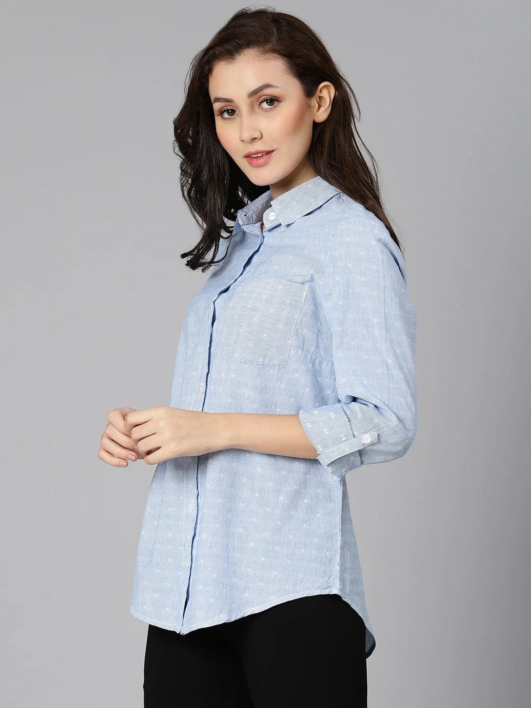 Cambridge Blue Striped Women Shirt For Casual Summer Style