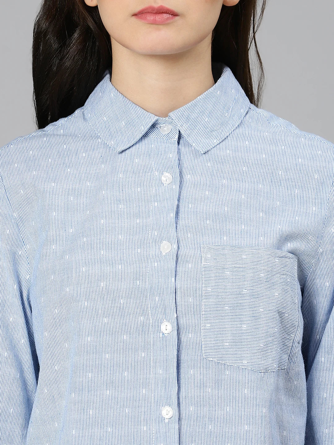 Cambridge Blue Striped Women Shirt For Casual Summer Style