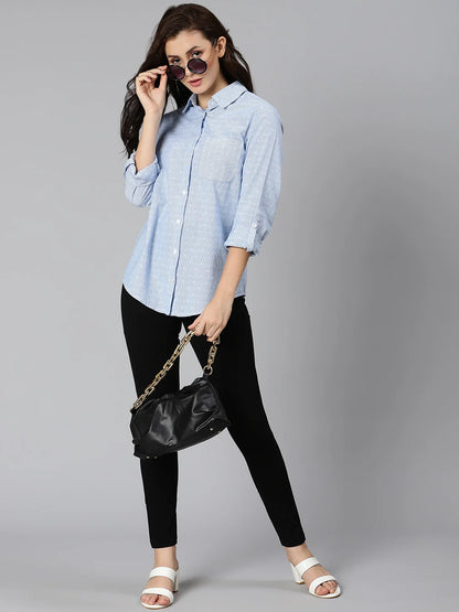 Cambridge Blue Striped Women Shirt For Casual Summer Style