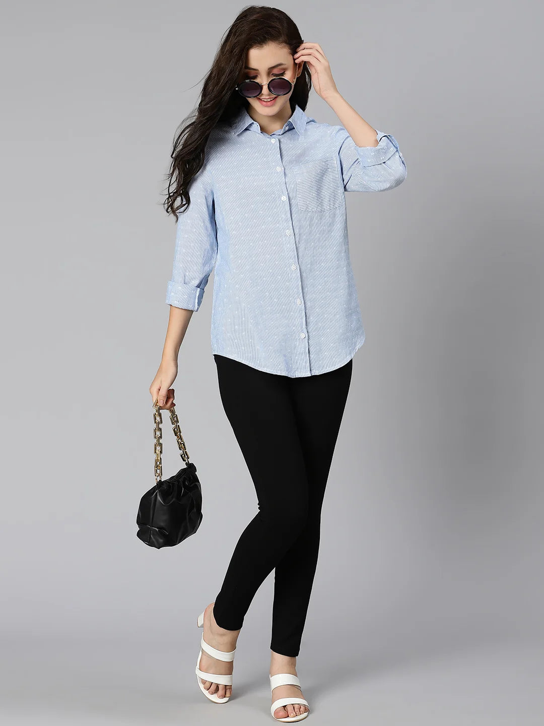 Cambridge Blue Striped Women Shirt For Casual Summer Style