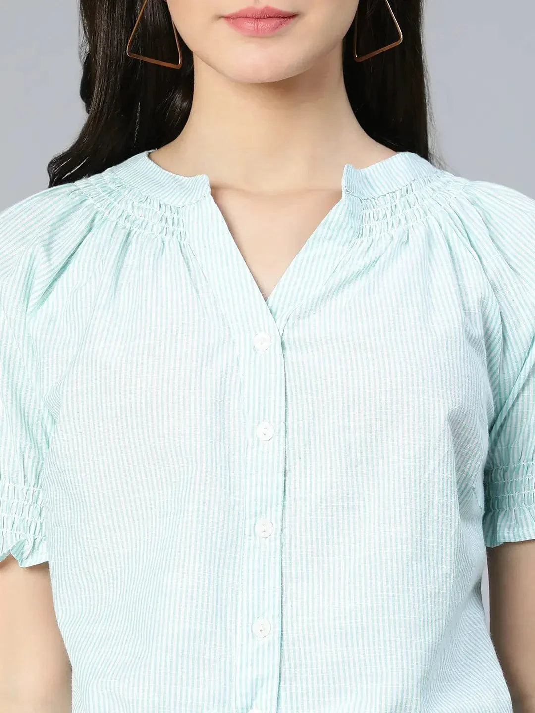 Lime Green Stripe Printed Tie-Knotted Women Top - oxolloxo