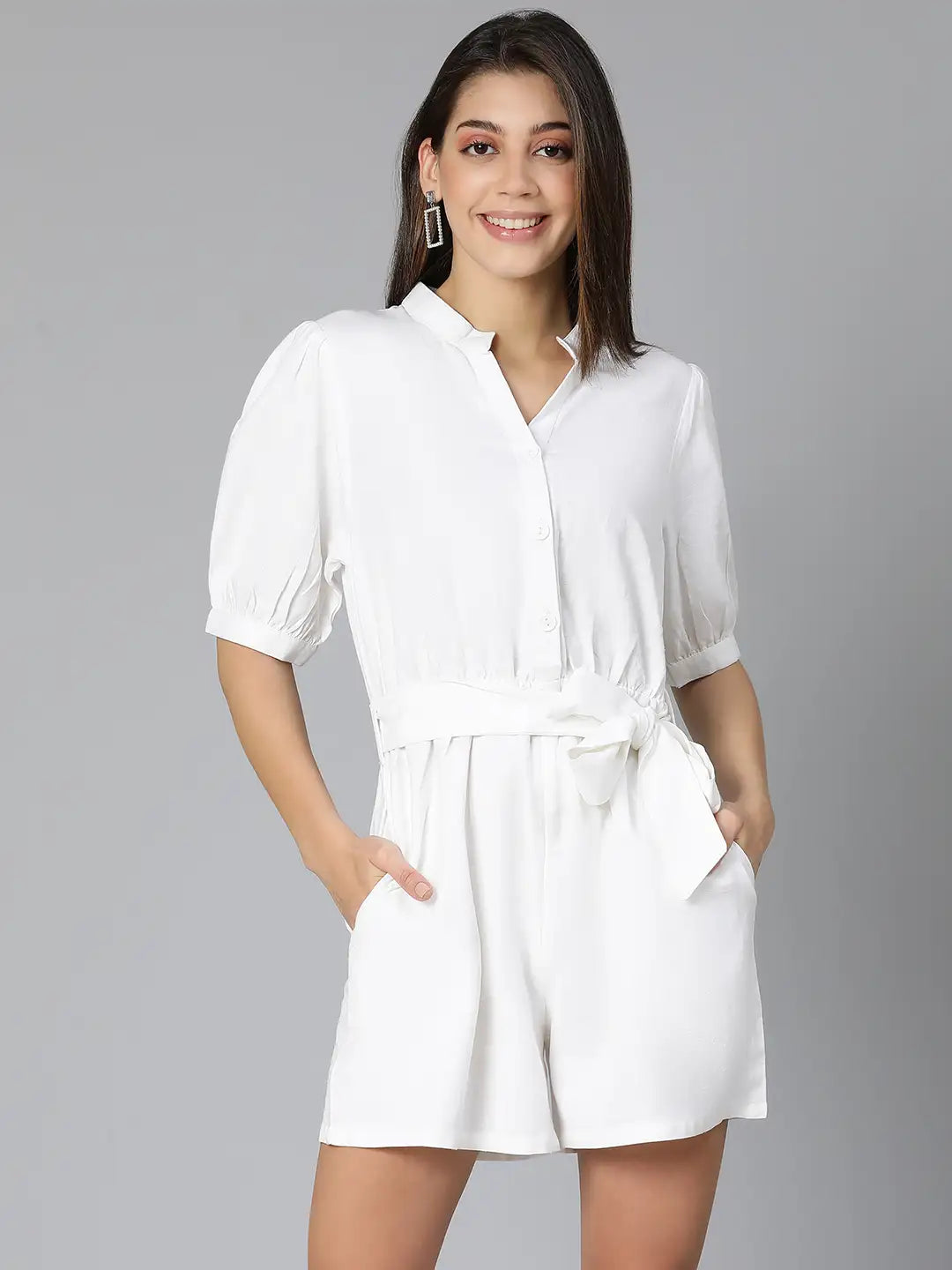 Sofi White Color Women Linen Blend Playsuit For Comfort