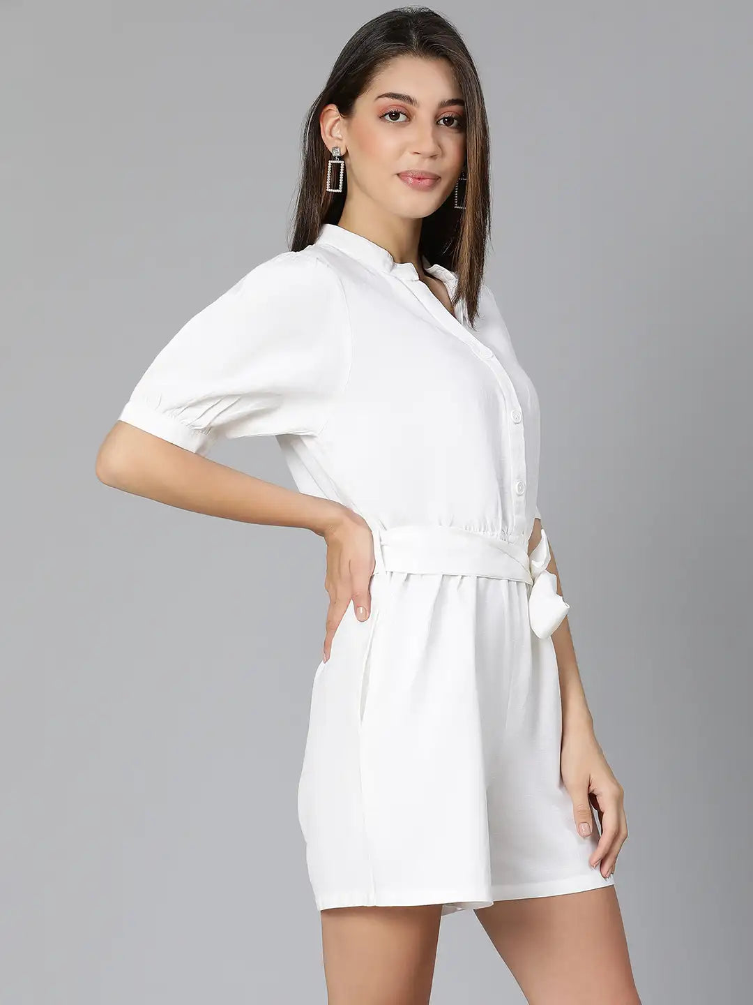 Sofi White Color Women Linen Blend Playsuit For Comfort