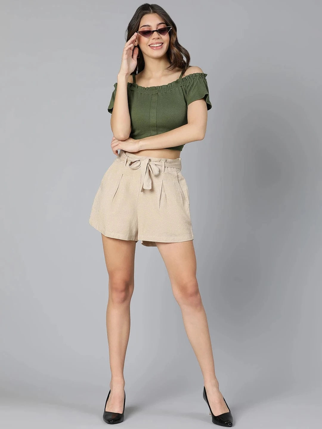 Badazzle Beige Color Linen Blend Made Women Shorts