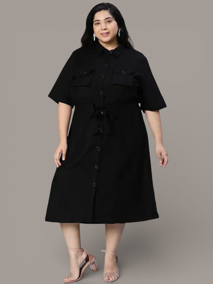 Candid Black Button-Down Plus Size Linen Blend Plus Size Curvy Dress Now