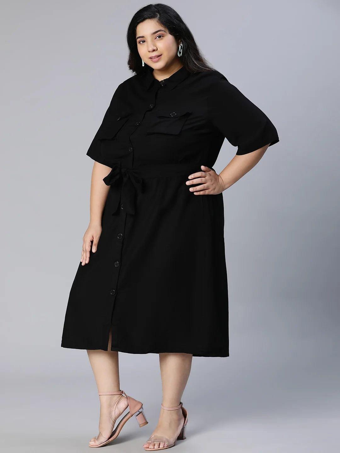 Candid Black Button-Down Plus Size Linen Blend Plus Size Curvy Dress Now