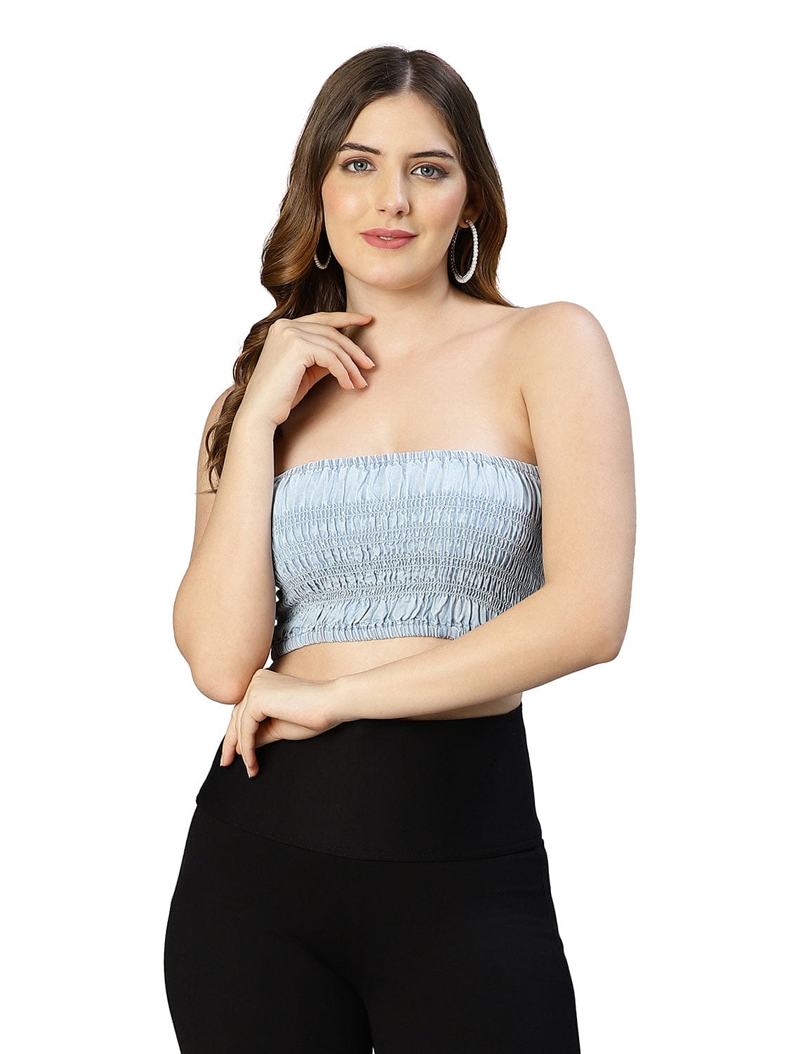 Glacial Light Blue Smocked Women Tube Top