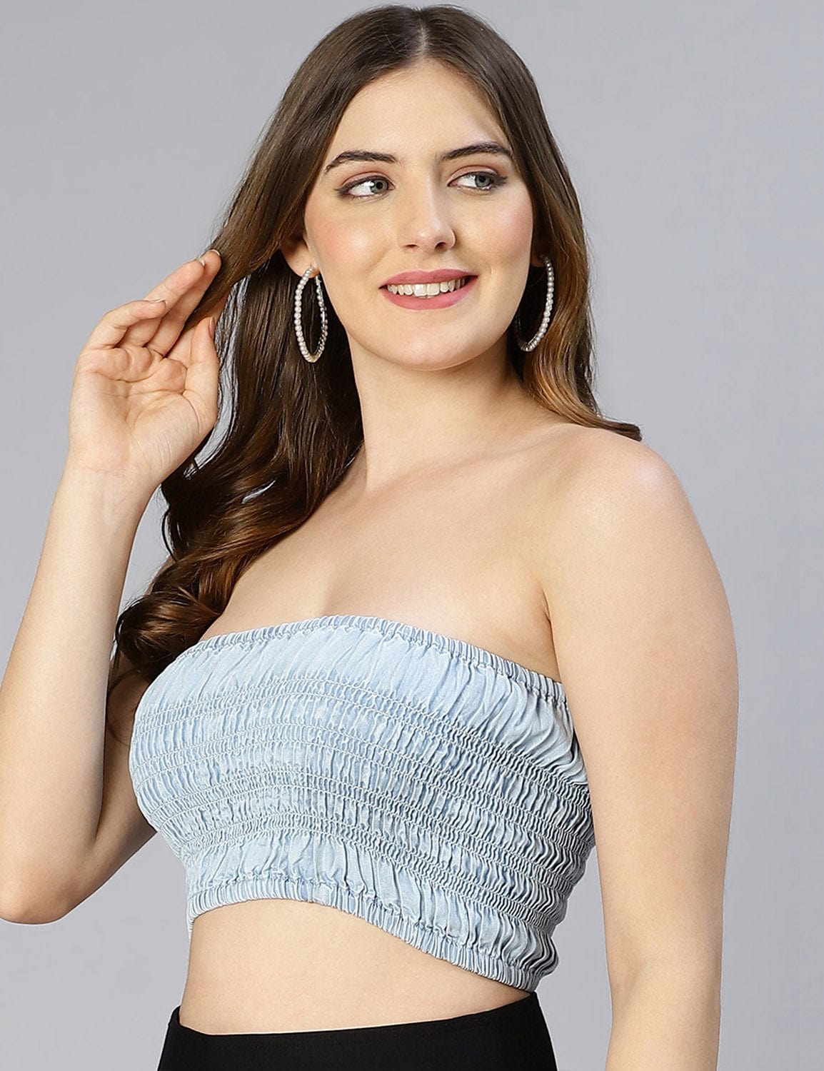 Glacial Light Blue Smocked Women Tube Top