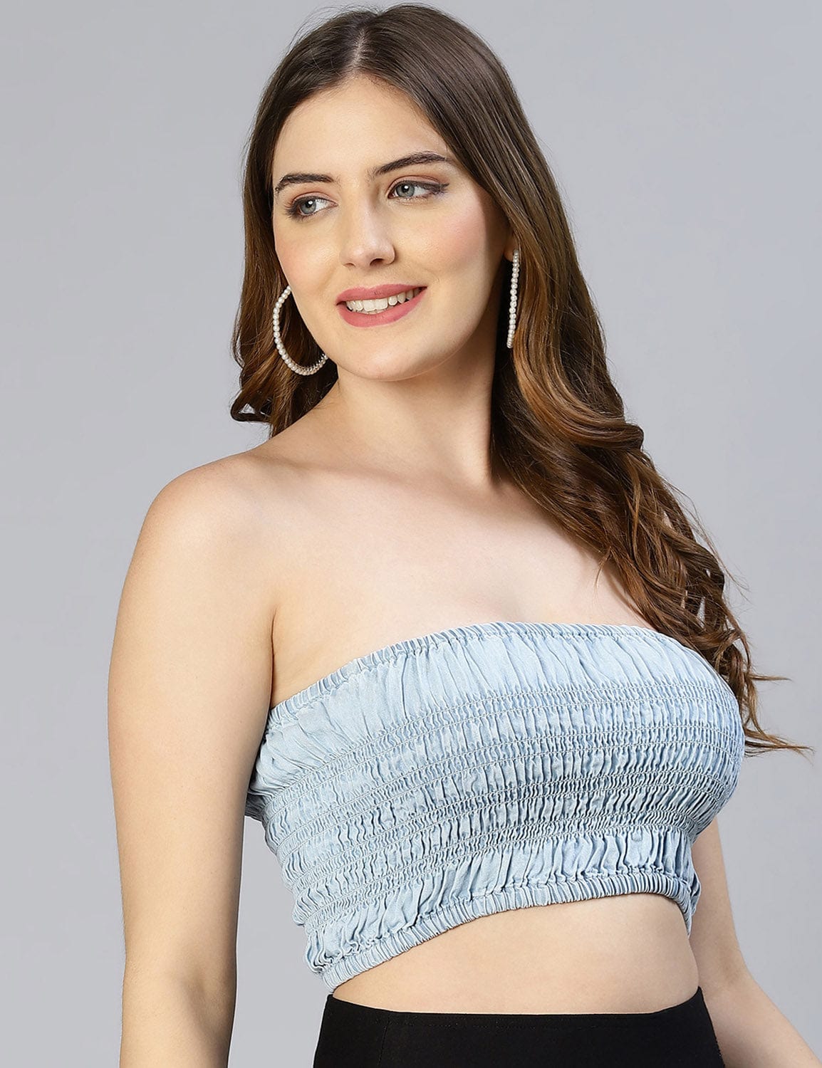 Glacial Light Blue Smocked Women Tube Top