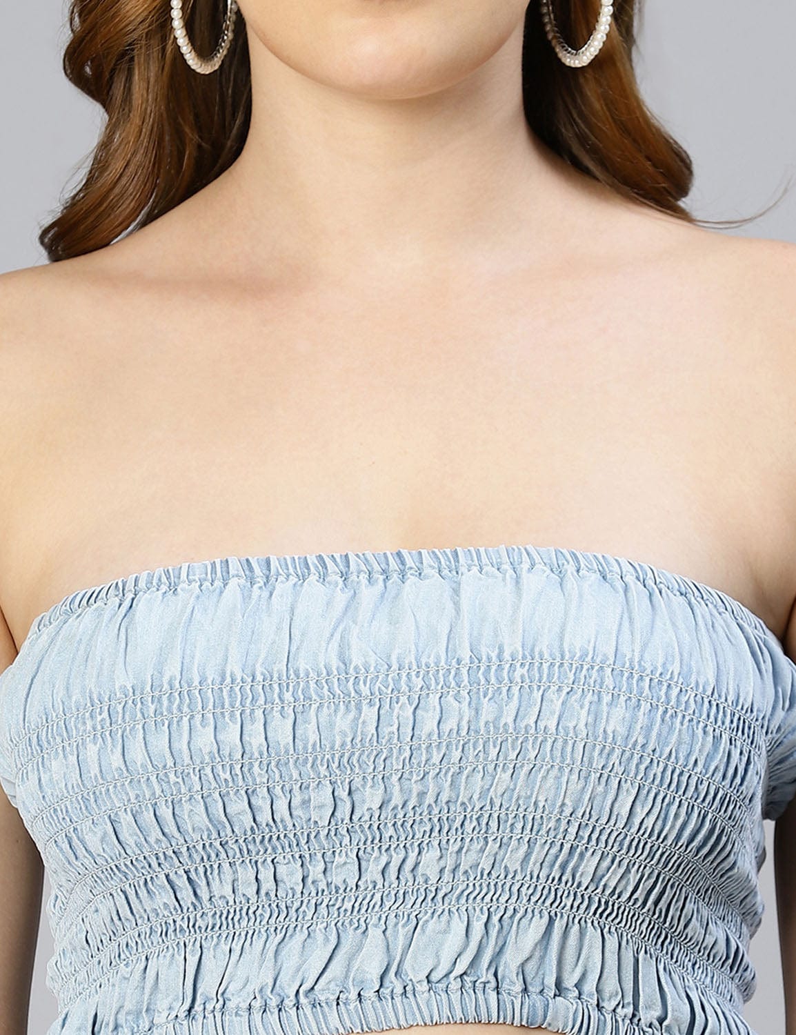 Glacial Light Blue Smocked Women Tube Top