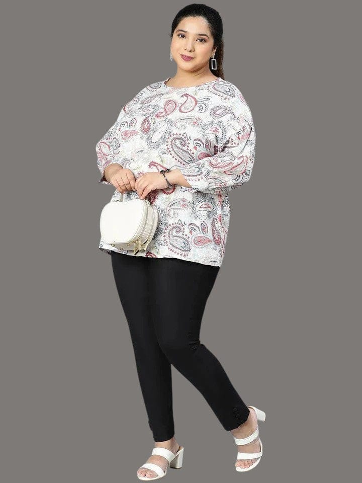 Plus Size Multicolor Printed Cotton Top