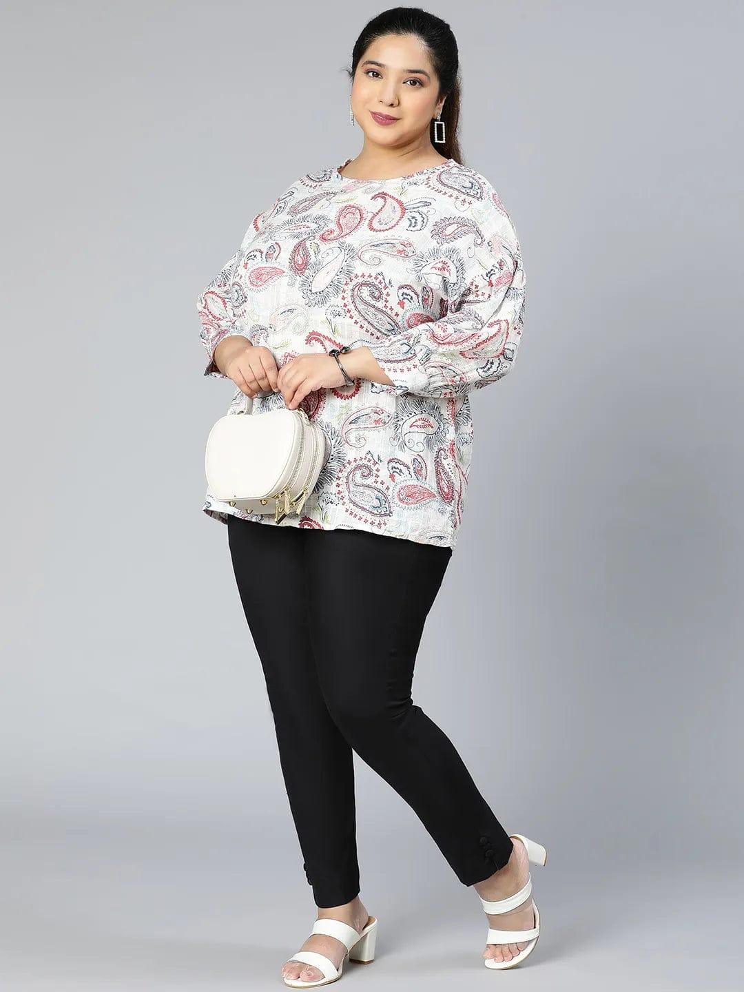 Multihued Printed Plus Size Casual Top