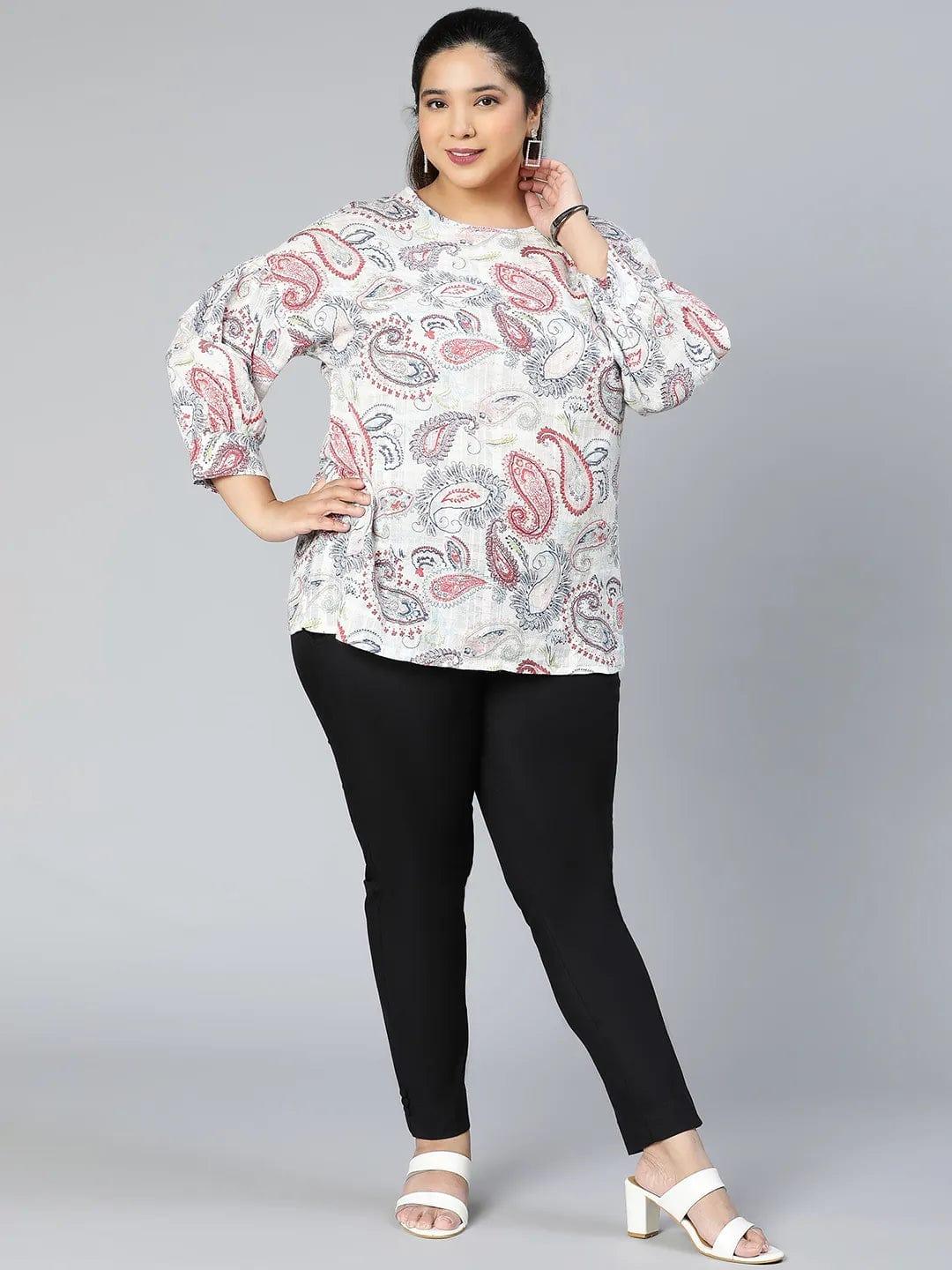 Multihued Printed Plus Size Casual Top