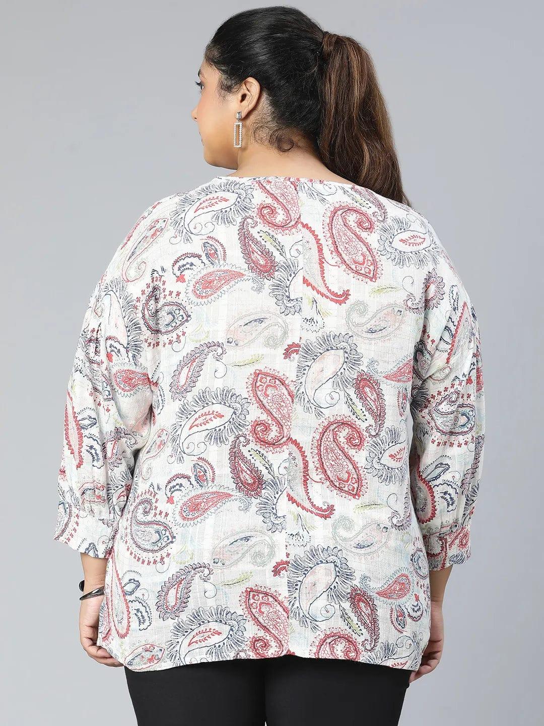 Multihued Printed Plus Size Casual Top