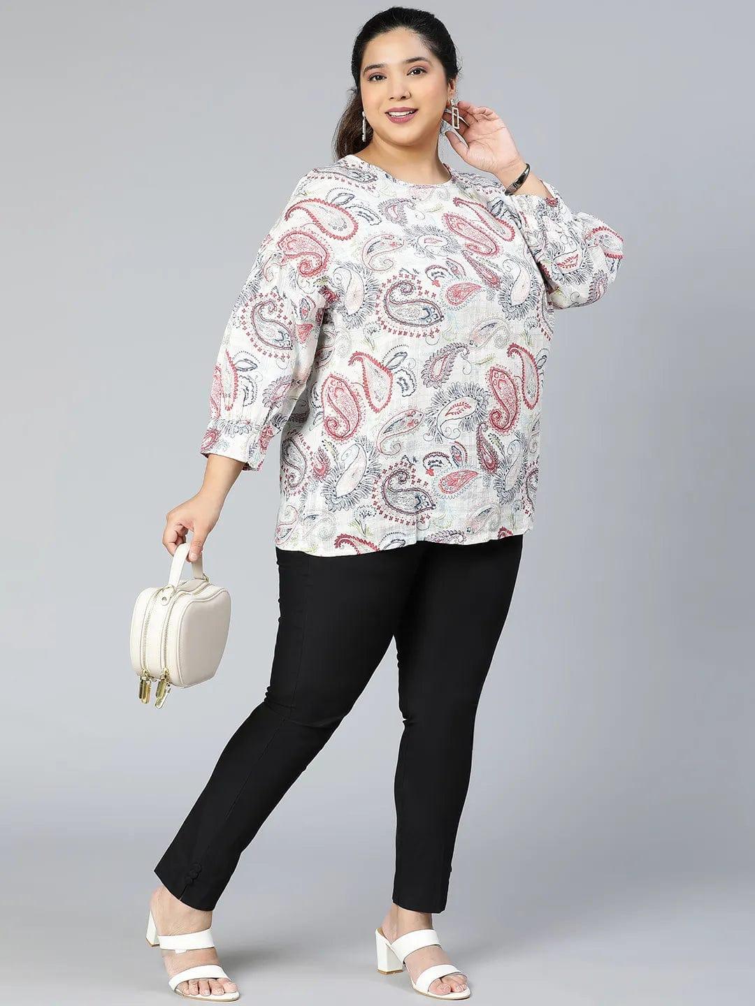 Multihued Printed Plus Size Casual Top