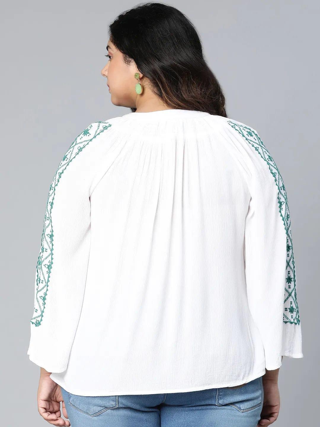 Zazzed White Embroidered Plus Size Women Top