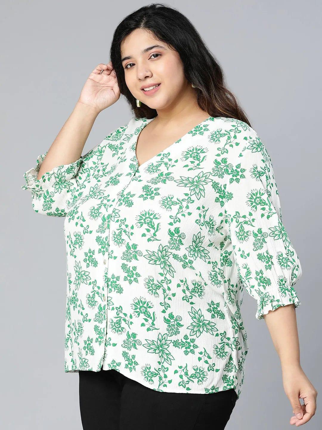 Driftty Green Floral Printed Plus Size Women Top