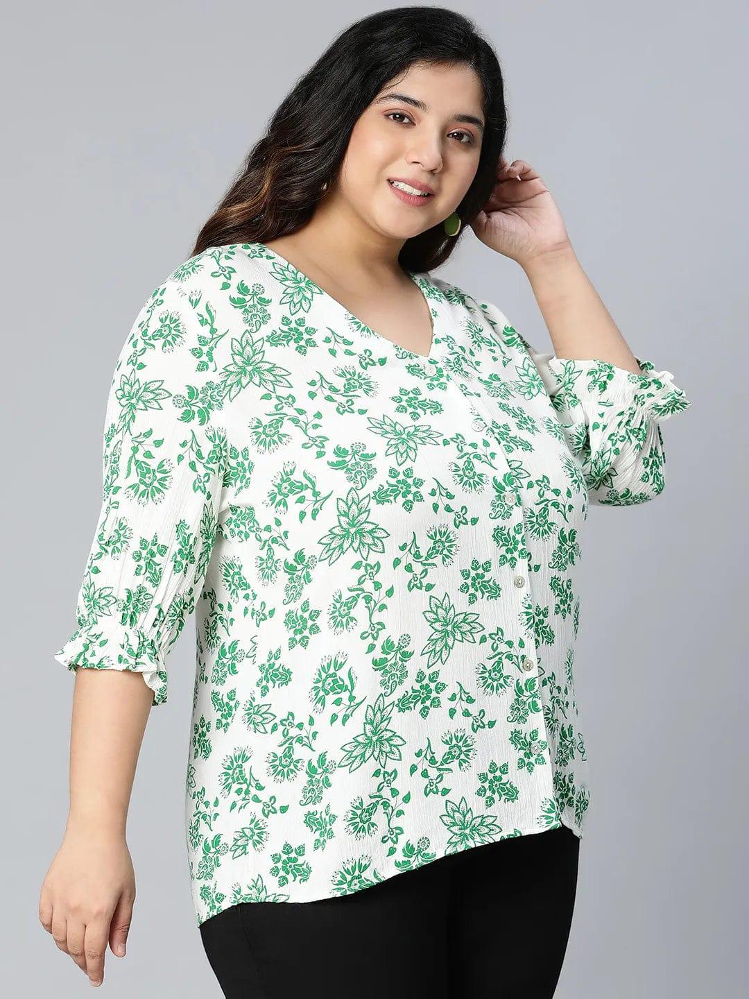 Driftty Green Floral Printed Plus Size Women Top