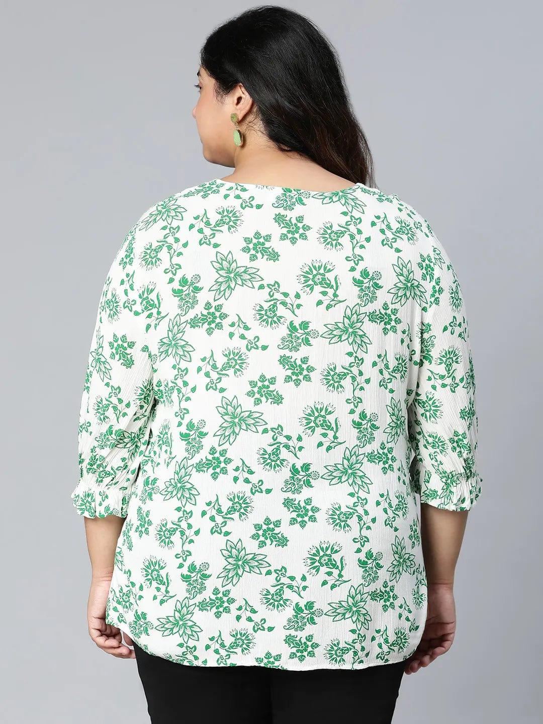 Driftty Green Floral Printed Plus Size Women Top