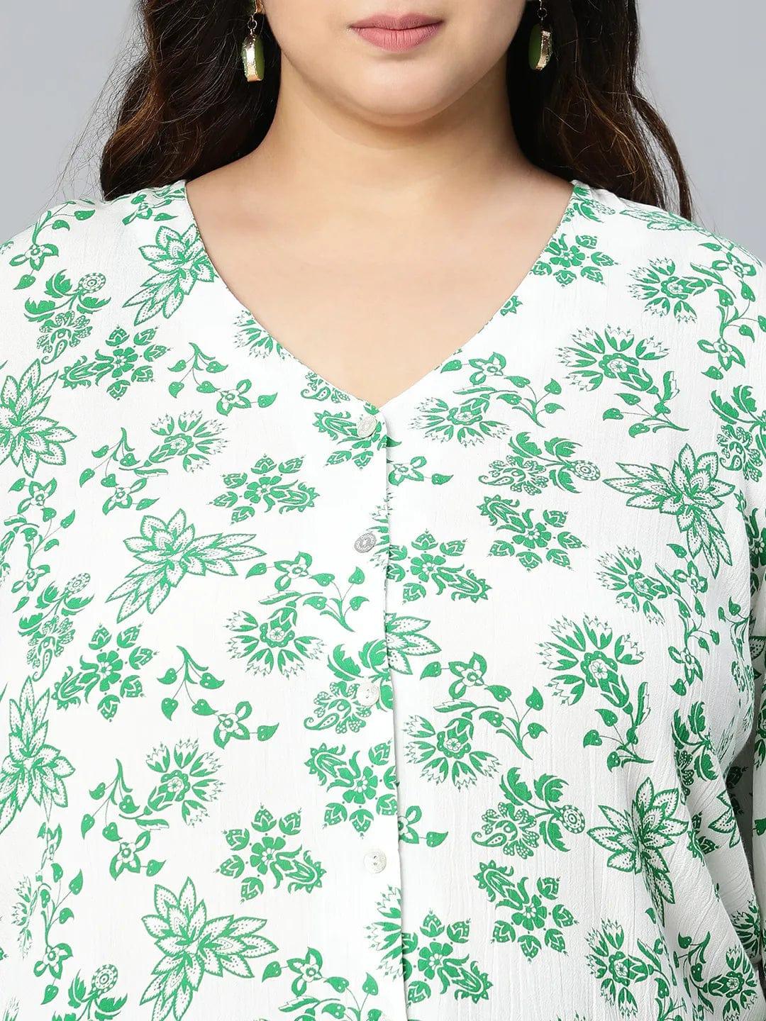 Driftty Green Floral Printed Plus Size Women Top