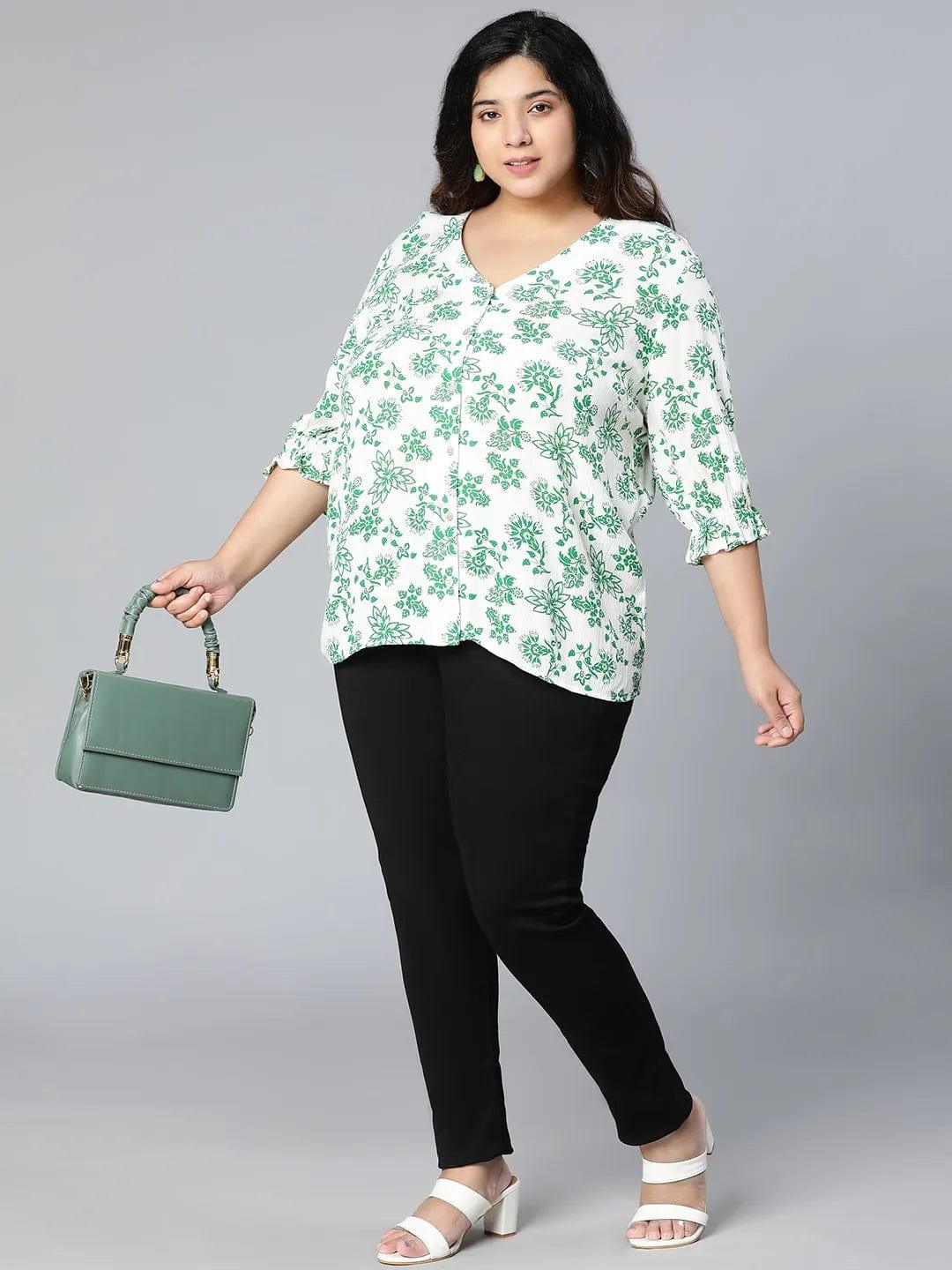 Driftty Green Floral Printed Plus Size Women Top