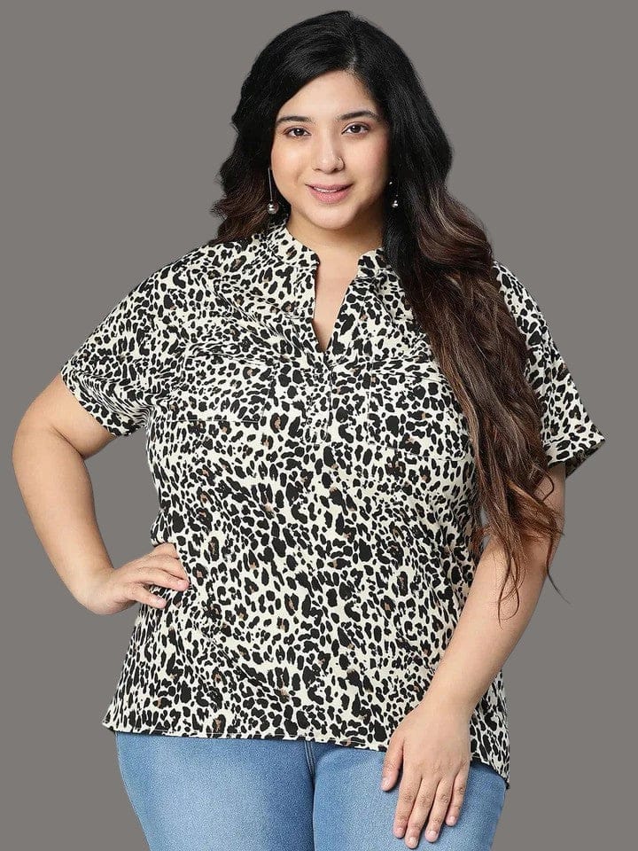 Plus Size Black Animal Printed Tunic