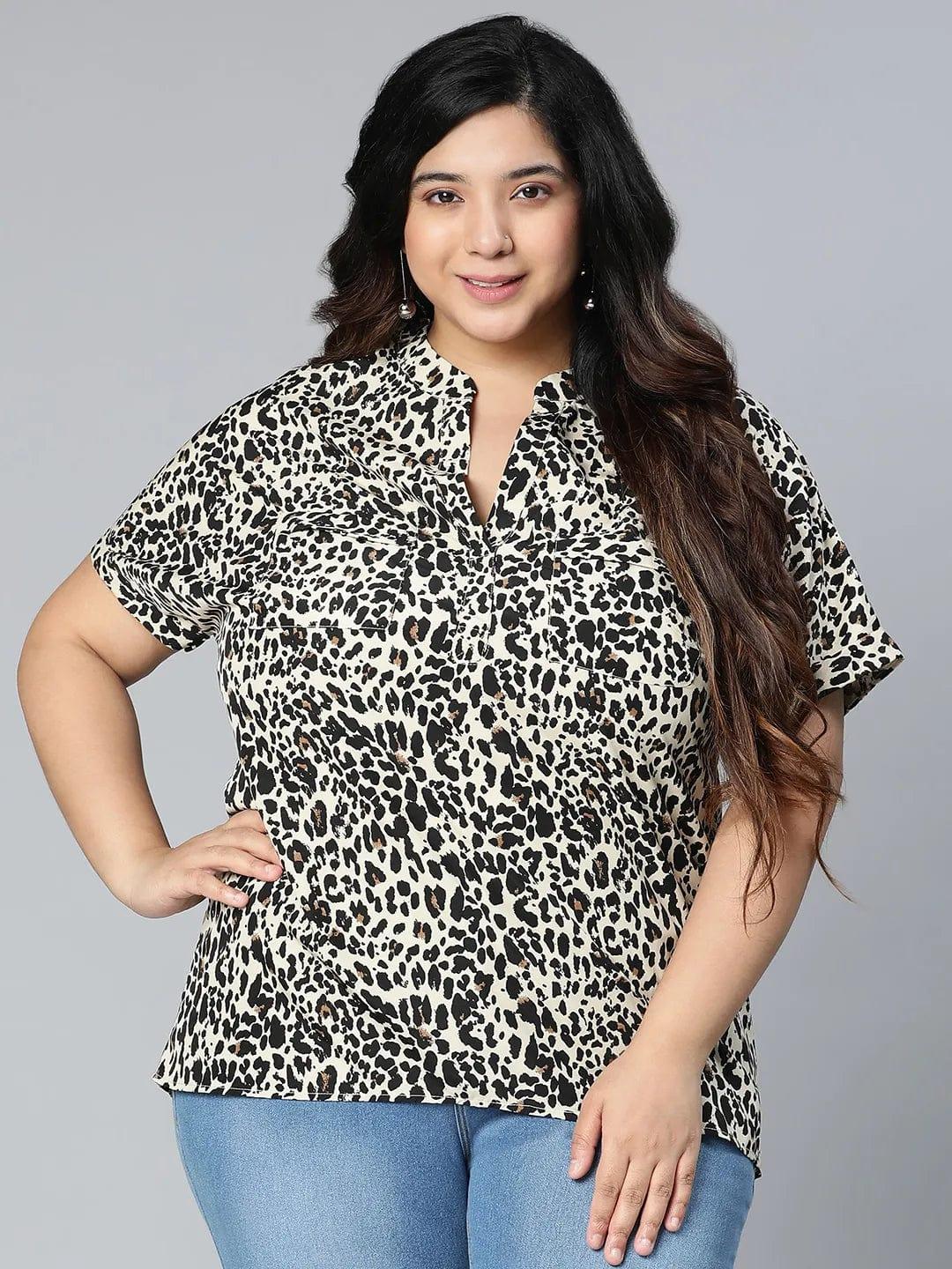 Breezed Black Color Animal Printed Plus Size Women Tunic