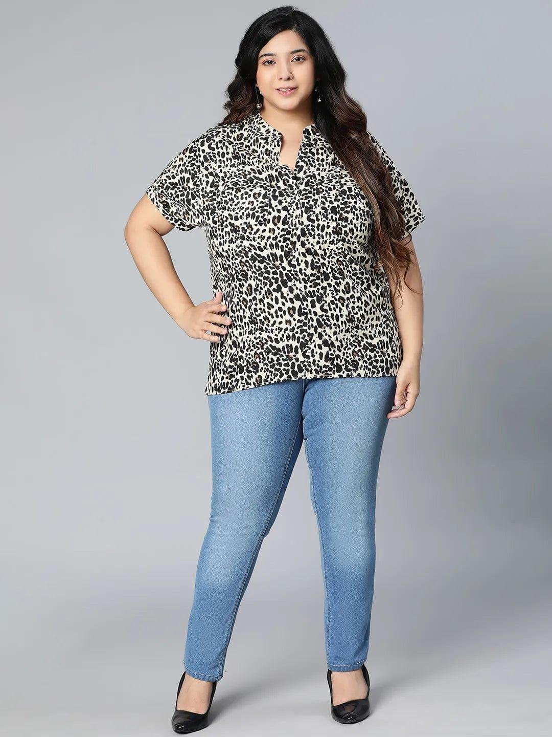 Breezed Black Color Animal Printed Plus Size Women Tunic