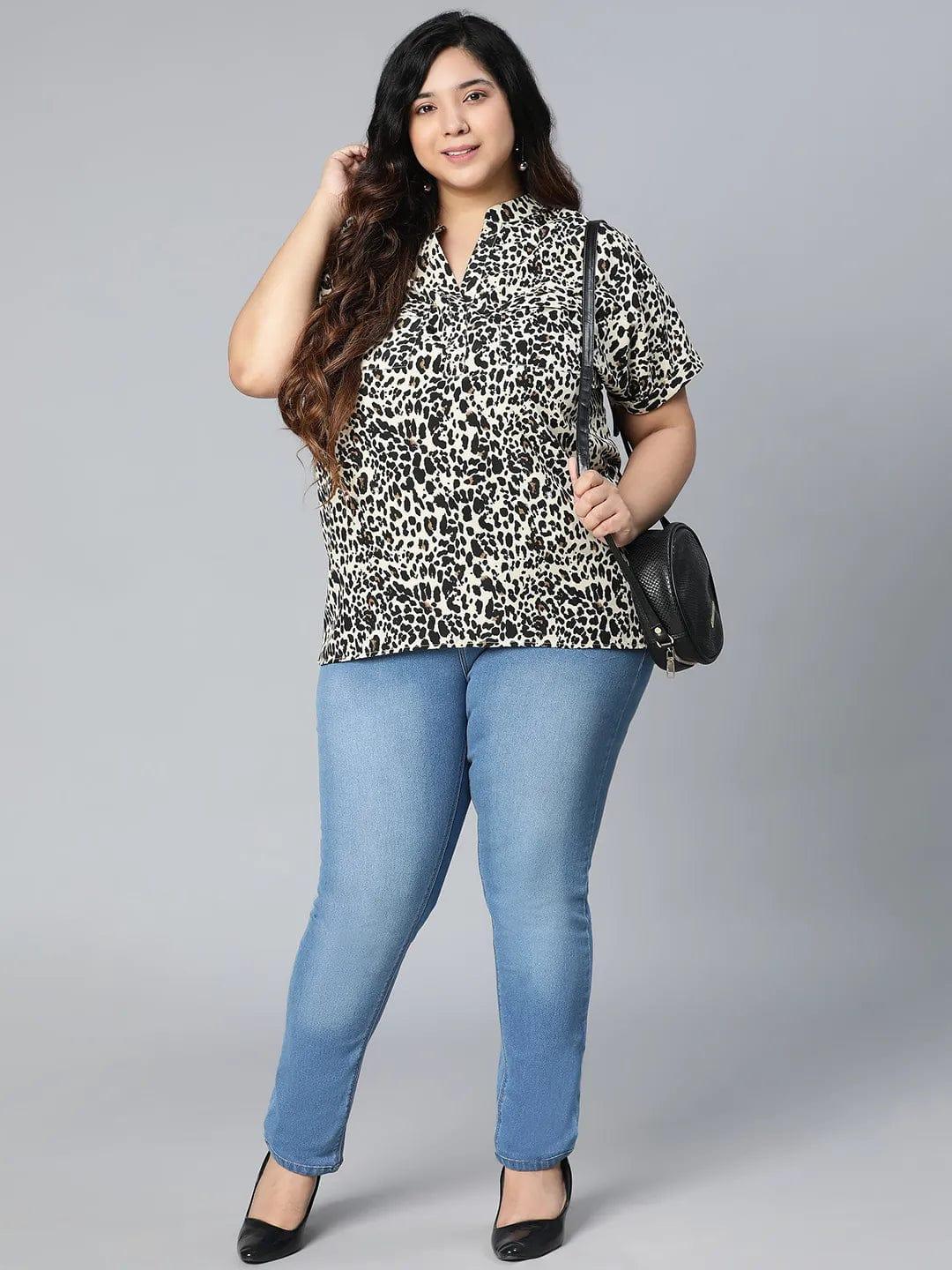 Breezed Black Color Animal Printed Plus Size Women Tunic