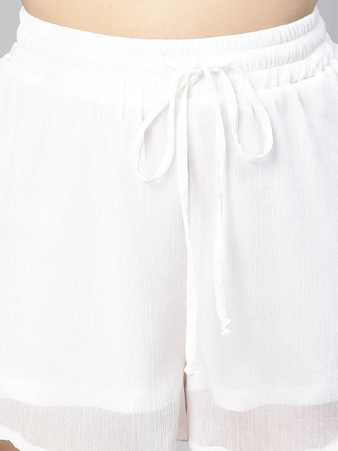All White Ruffled & Elasticated Women Nightwear Shorts