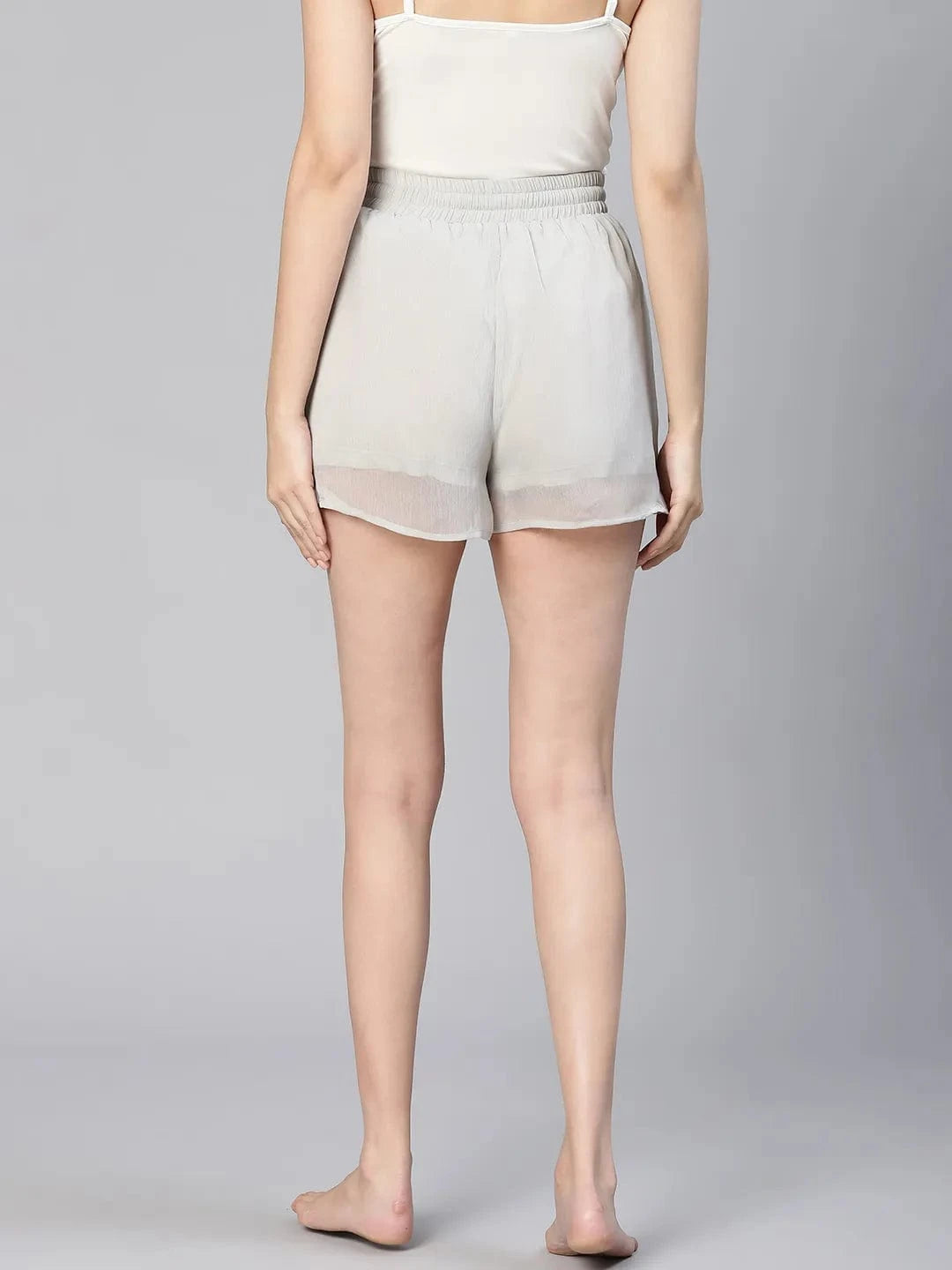 Grey Solid Chiffon With Lining Women Nightwear Shorts