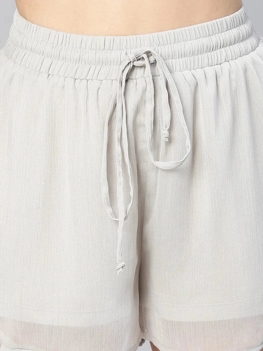 Grey Solid Chiffon With Lining Women Nightwear Shorts