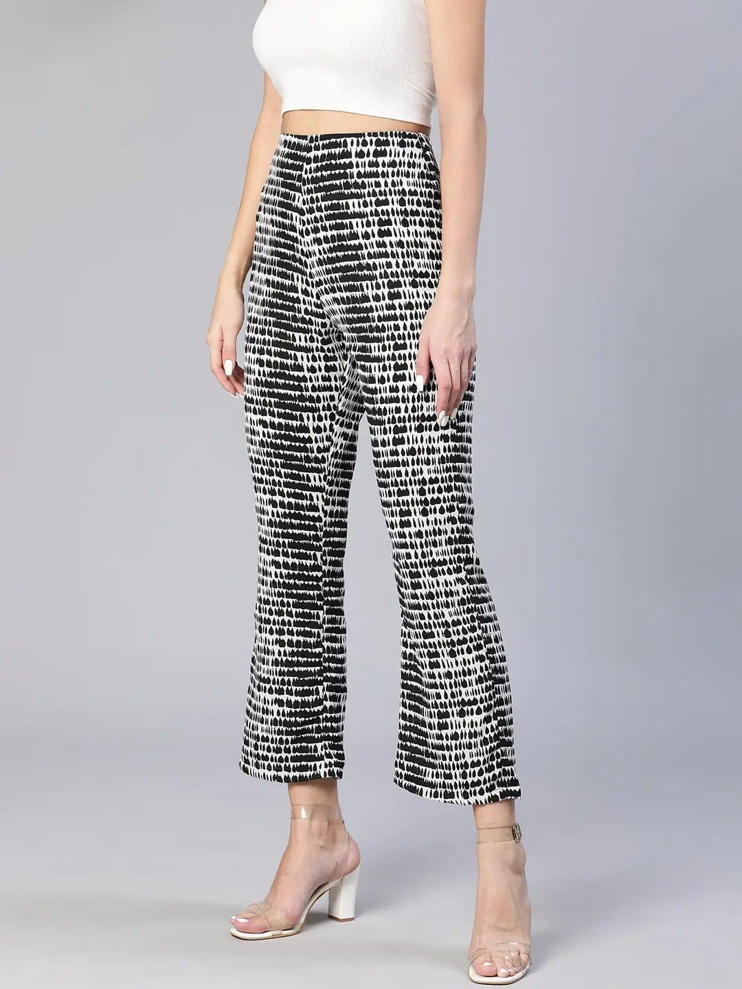 Shelled Black Abstract Print Elasticated Women Pants - oxolloxo