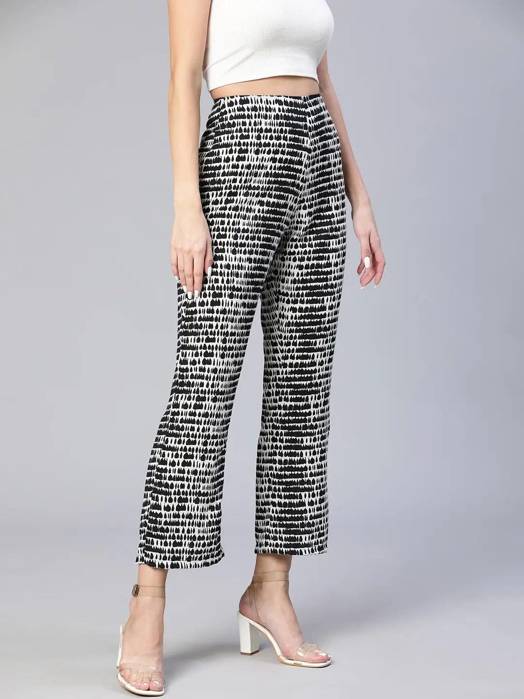 Shelled Black Abstract Print Elasticated Women Pants - oxolloxo
