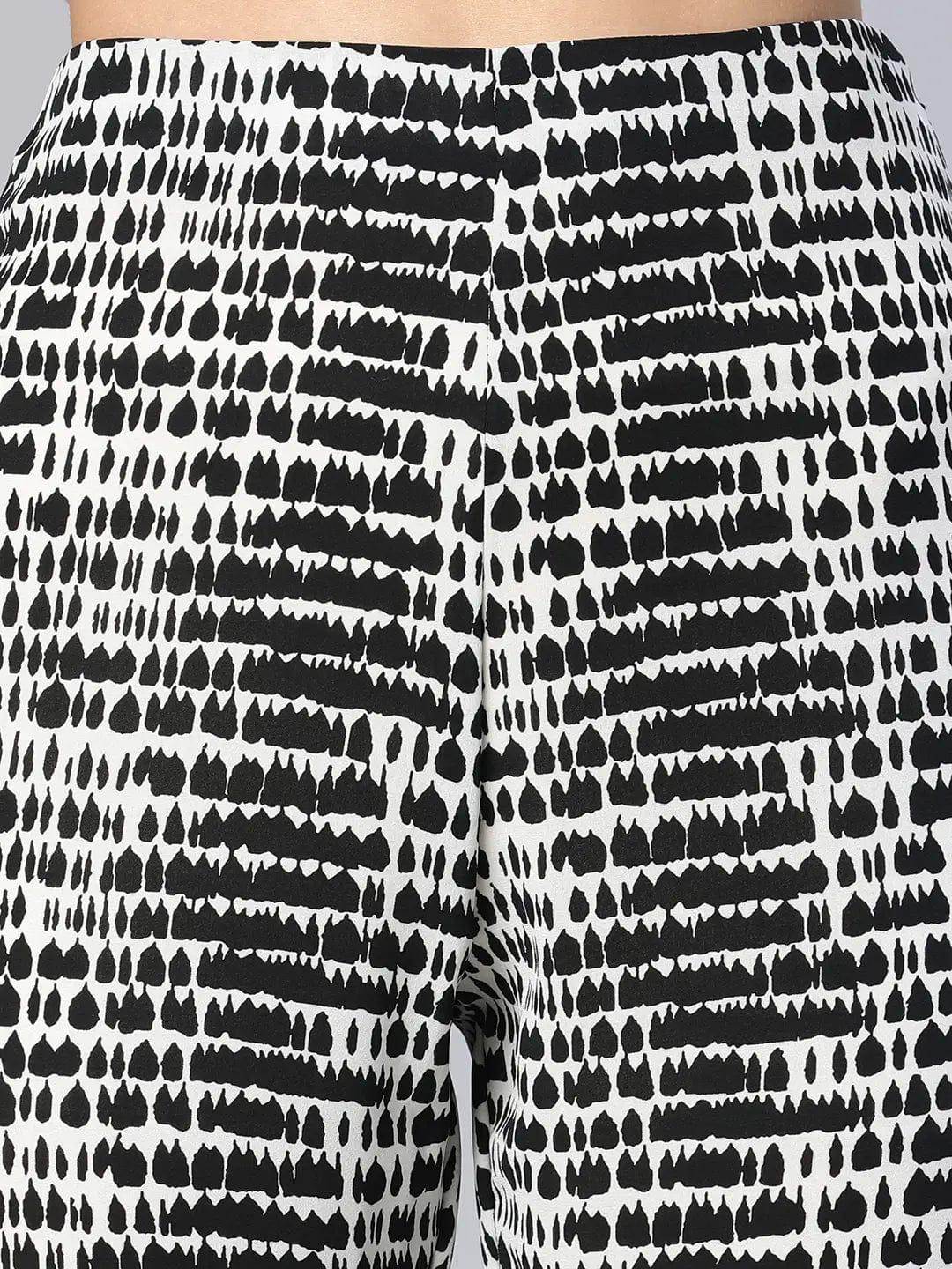 Shelled Black Abstract Print Elasticated Women Pants - oxolloxo