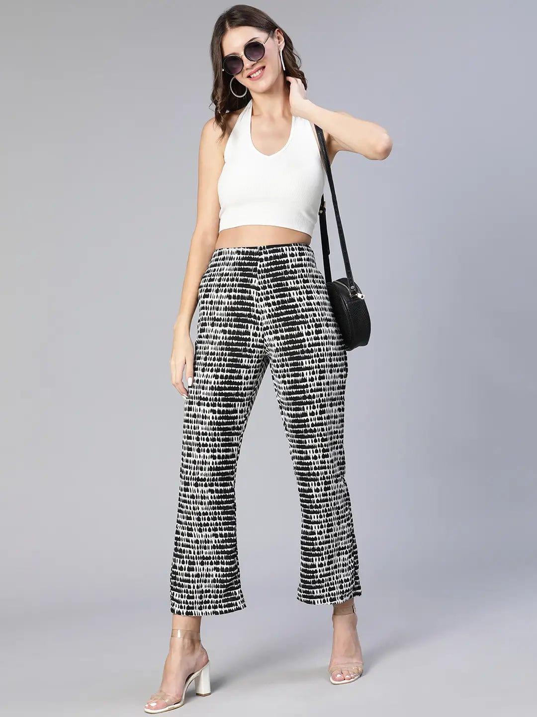 Shelled Black Abstract Print Elasticated Women Pants - oxolloxo