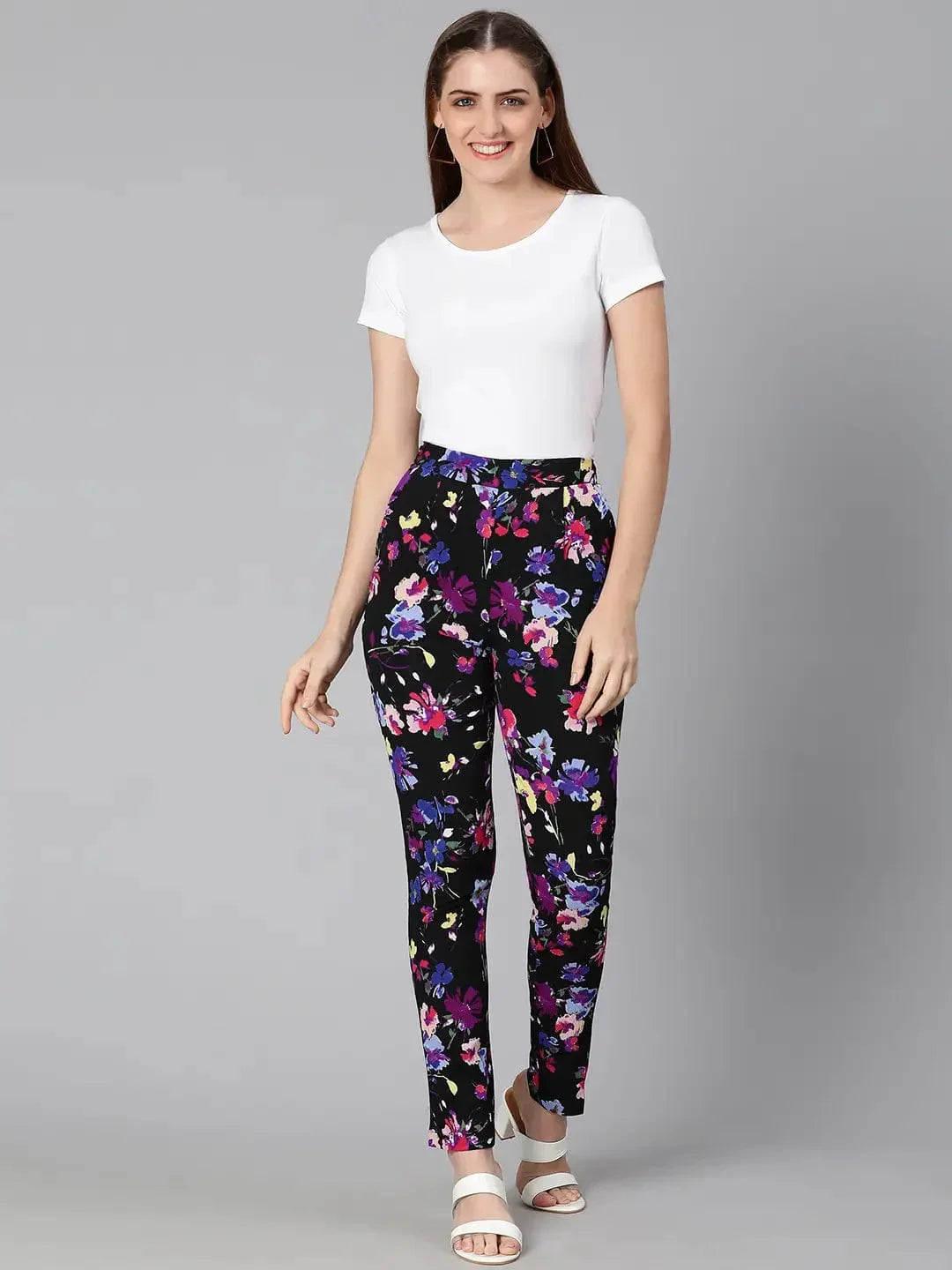 Glanced Of Florals Elasticated Women Pant - oxolloxo