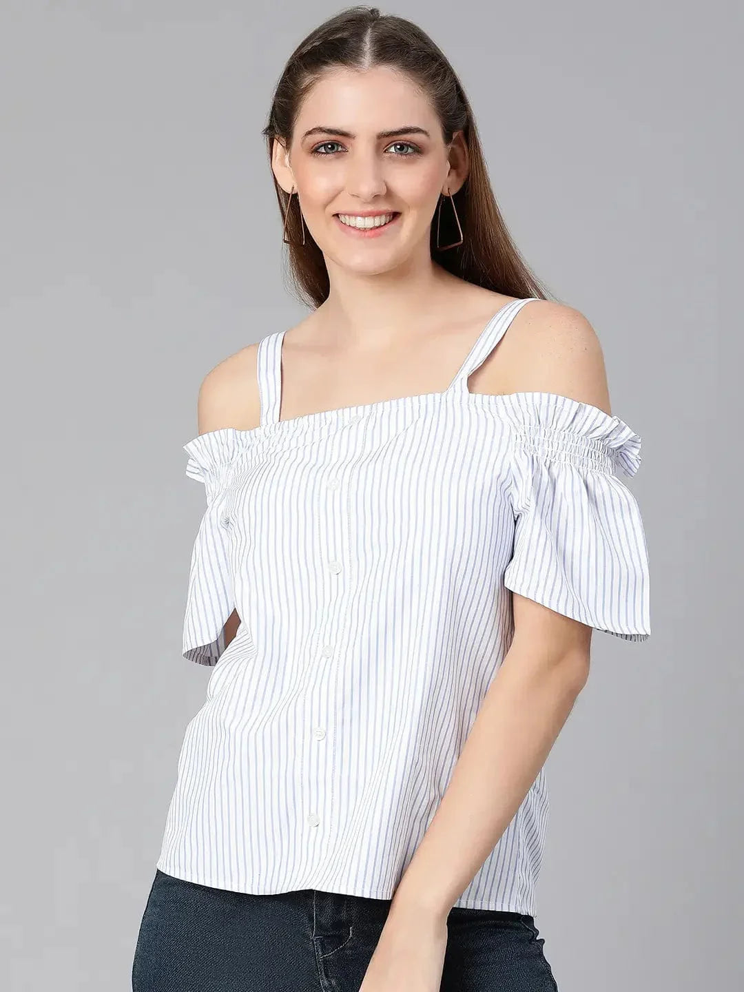 Strickey Stripes Print Strap Women Top - oxolloxo
