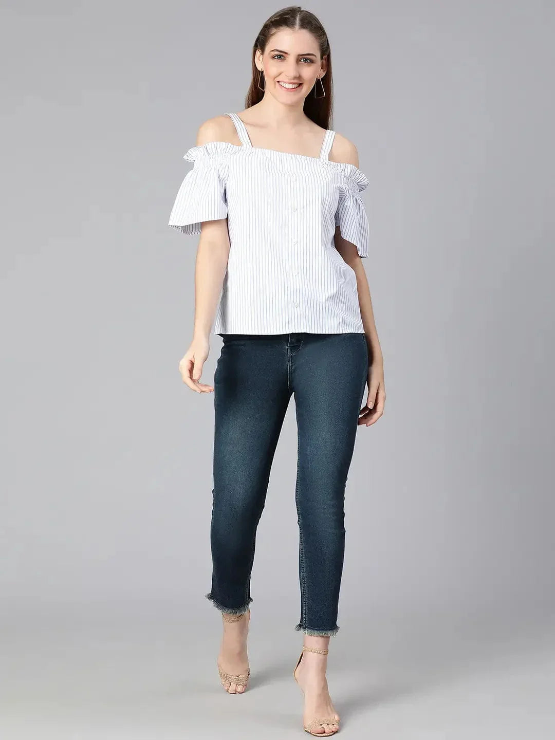 Strickey Stripes Print Strap Women Top - oxolloxo
