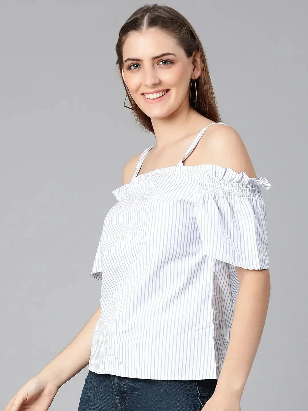 Strickey Stripes Print Strap Women Top - oxolloxo