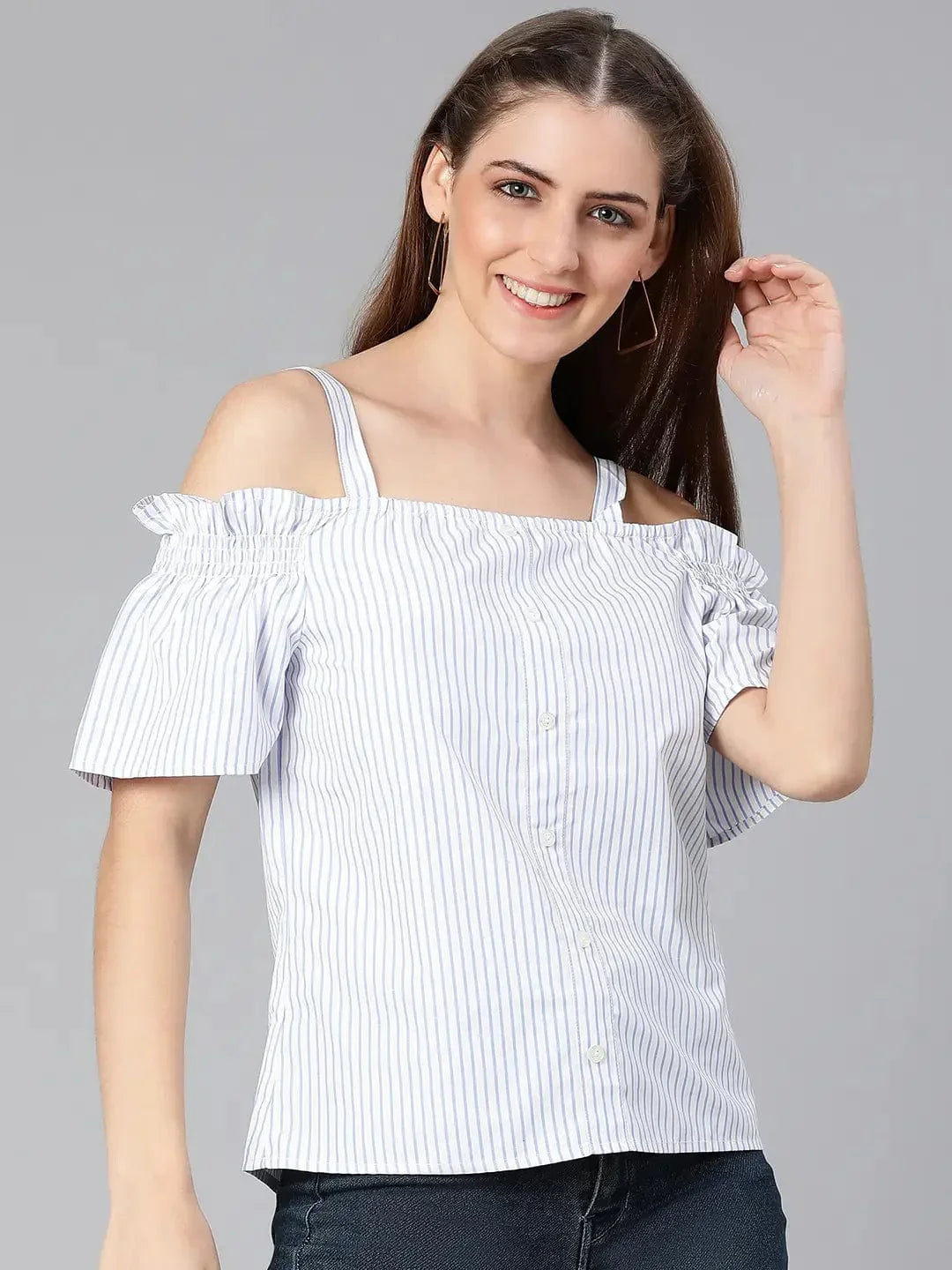 Strickey Stripes Print Strap Women Top - oxolloxo